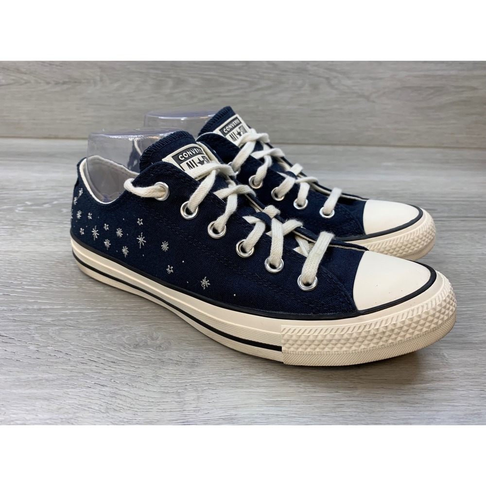 Converse Chuck Taylor All Star Navy Silver Women's Stars Low Top Shoes 9